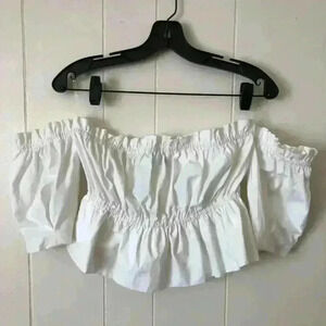 Apricot Lane White Over the Shoulder Crop Top S
